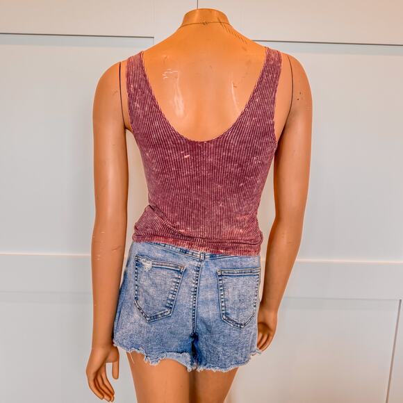 American Eagle Soft and Sexy Acid Wash Ribbed Tie Front Tank, Women’s Size Small - Picture 6 of 9
